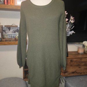 Olive Green Knit Side-Tie Sweater Dress